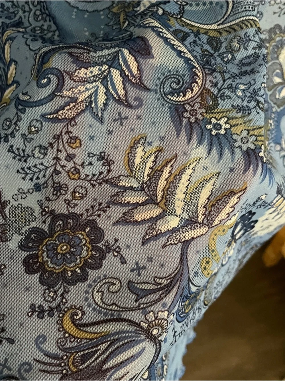 Vintage Blue Floral Satin Slip Chemise with Navy Straps - Picture 3 of 11